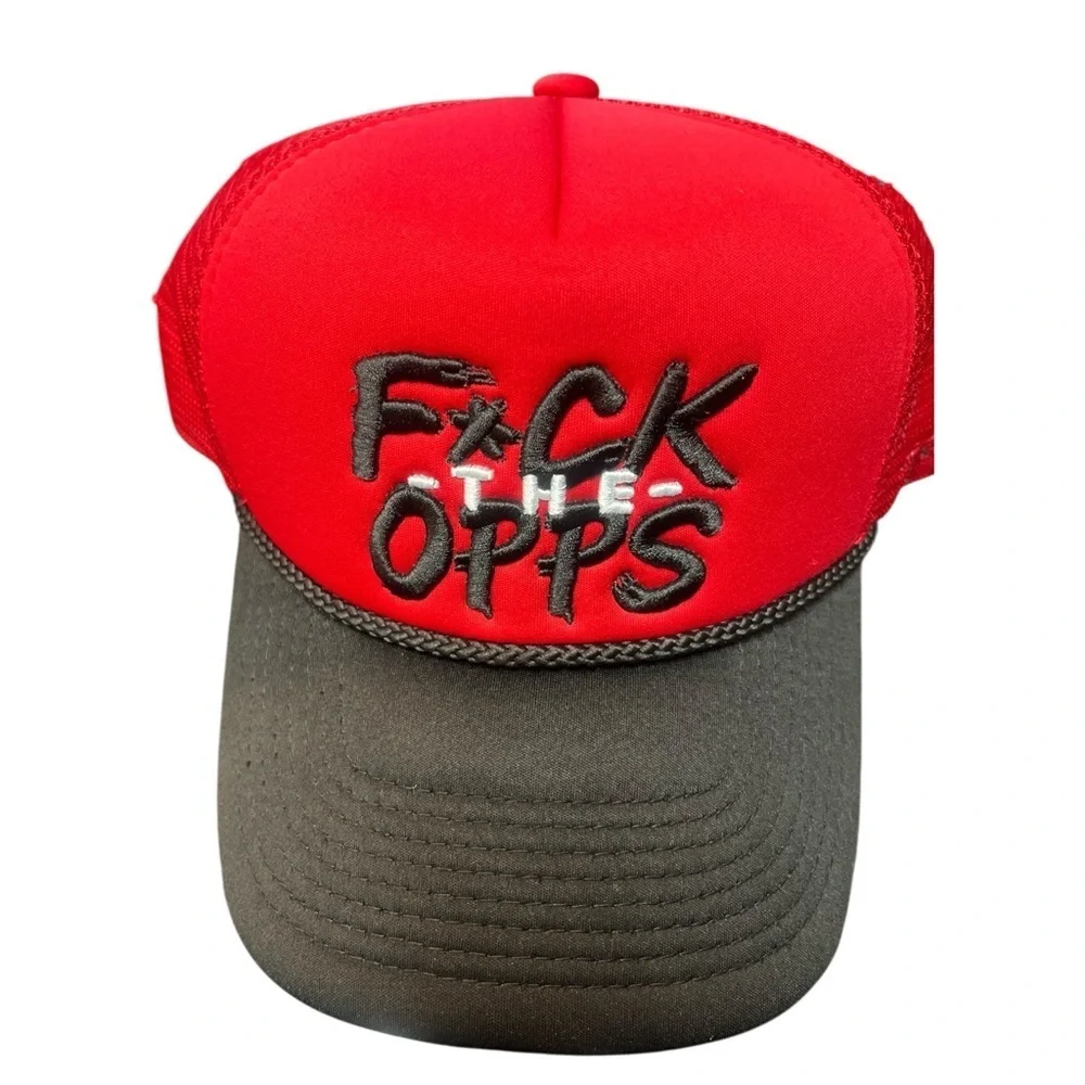 Opps Red and Black graphic trucker Cap